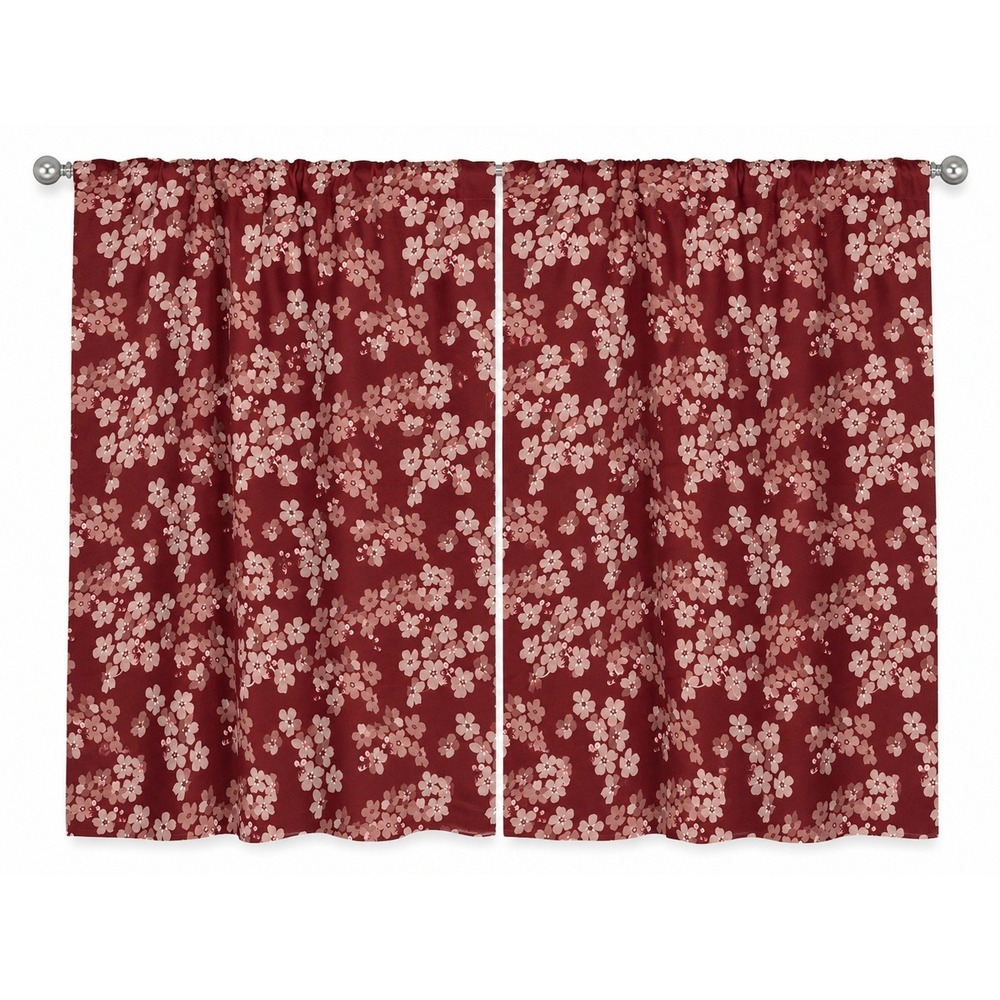Ambesonne Red Floral Cherry Blossom Microfiber Curtains 2 Panel Set 56x84
